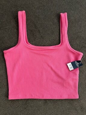 Hollister Hot Pink Ribbed Square Neck Crop Tank